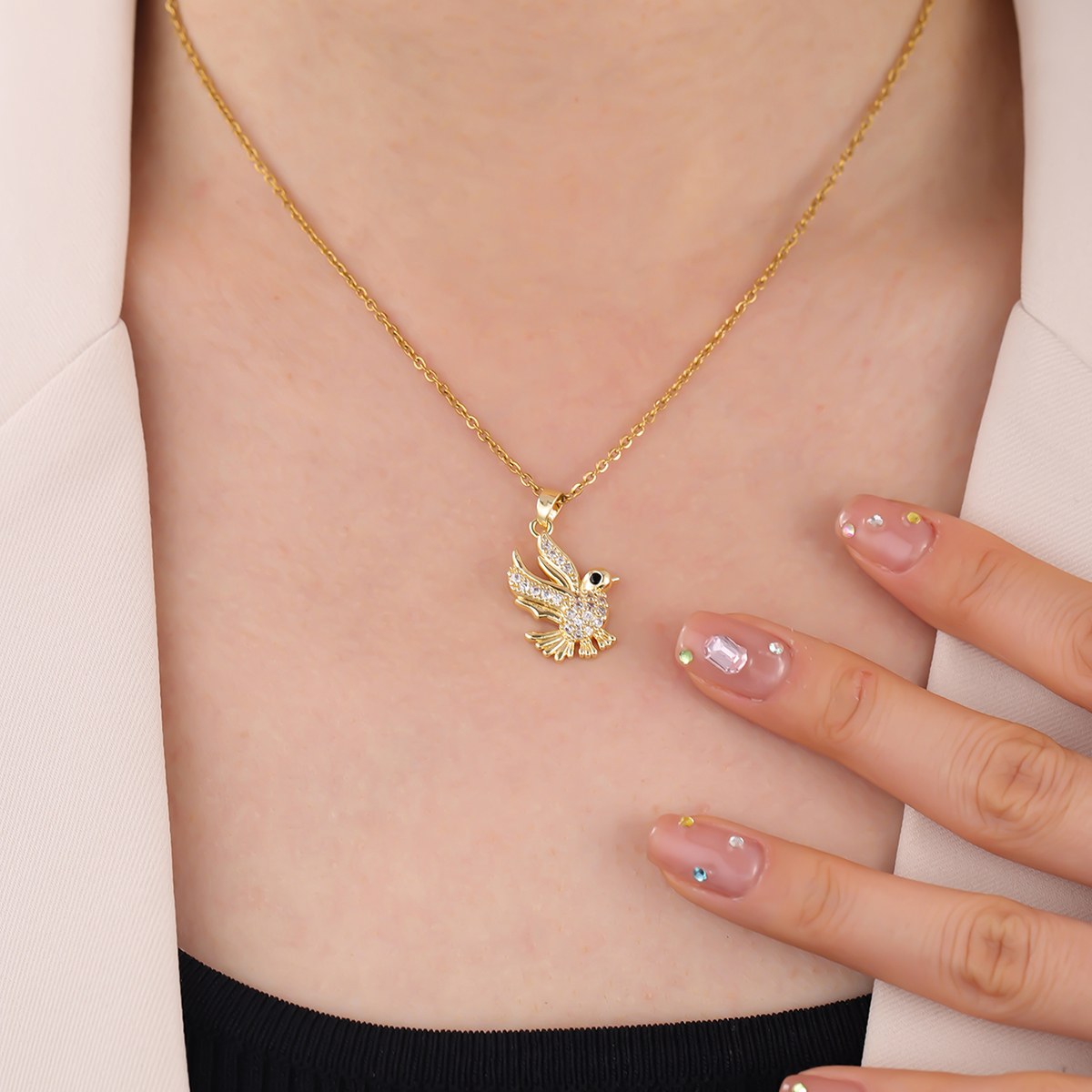 304 Stainless Steel 18K Gold Plated Casual Cute Plating Inlay Bird Zircon Pendant Necklace display picture 3