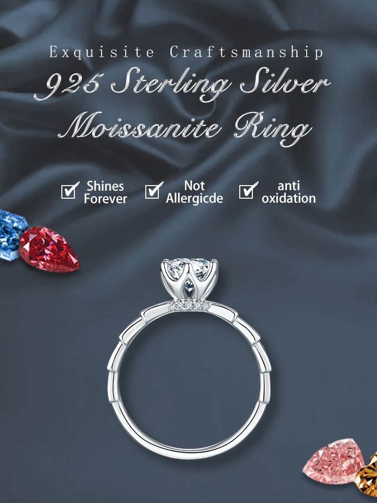Sterling Silver Elegant Plating Inlay Round Moissanite Rings display picture 1