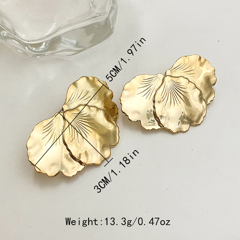 304 Stainless Steel Gold Plated Sweet Simple Style Plating Leaves Rings Earrings display picture 3