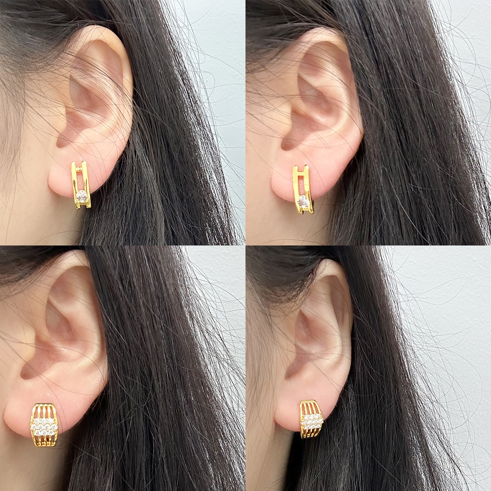 1 Pair Elegant Simple Style Solid Color Plating Inlay Copper Zircon 18K Gold Plated Ear Studs display picture 4