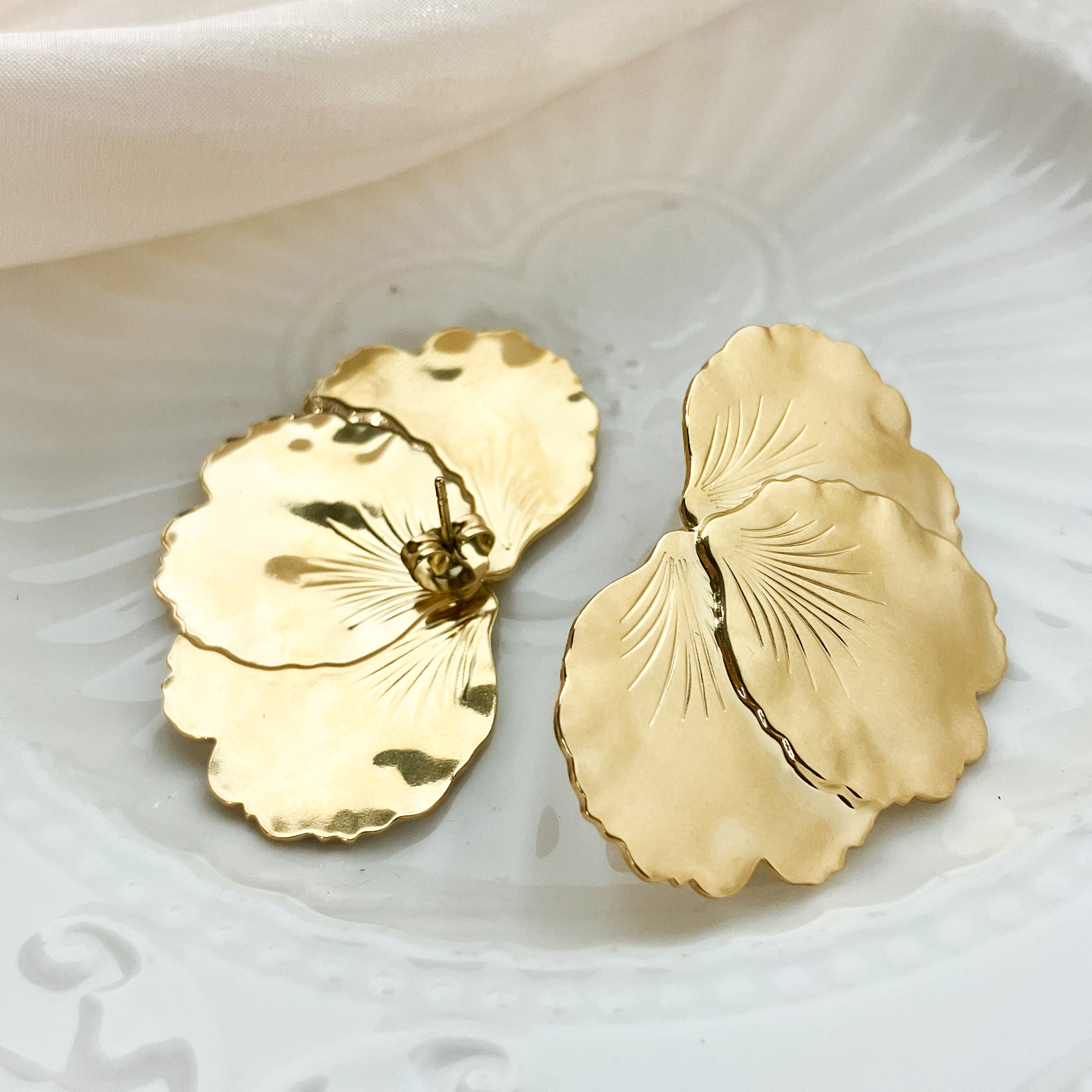 Edelstahl 304 Vergoldet Süss Einfacher Stil Überzug Blätter Ringe Ohrringe display picture 7