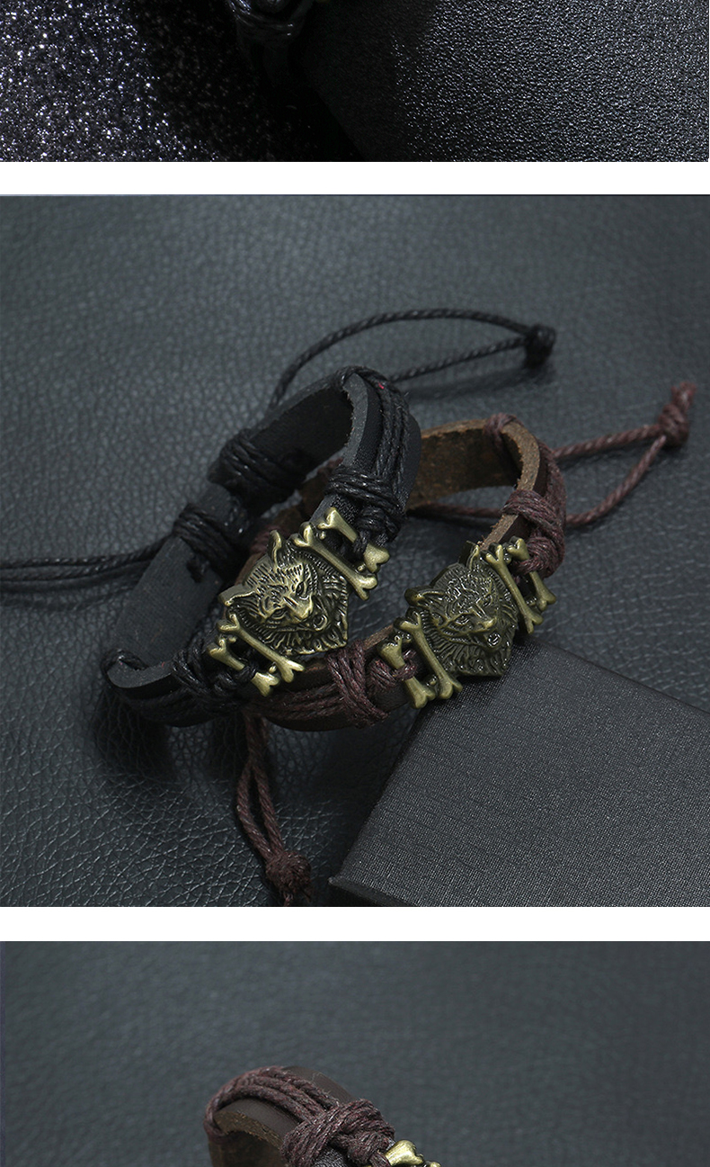 Hip Hop Style Simple Style Classique Loup Alliage Cuir Tresser Alliage Hommes Bracelets display picture 1