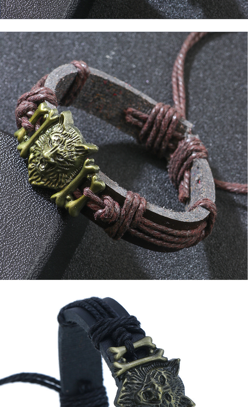 Hip-Hop Simple Style Classic Style Wolf Alloy Leather Braid Alloy Men's Bracelets display picture 3