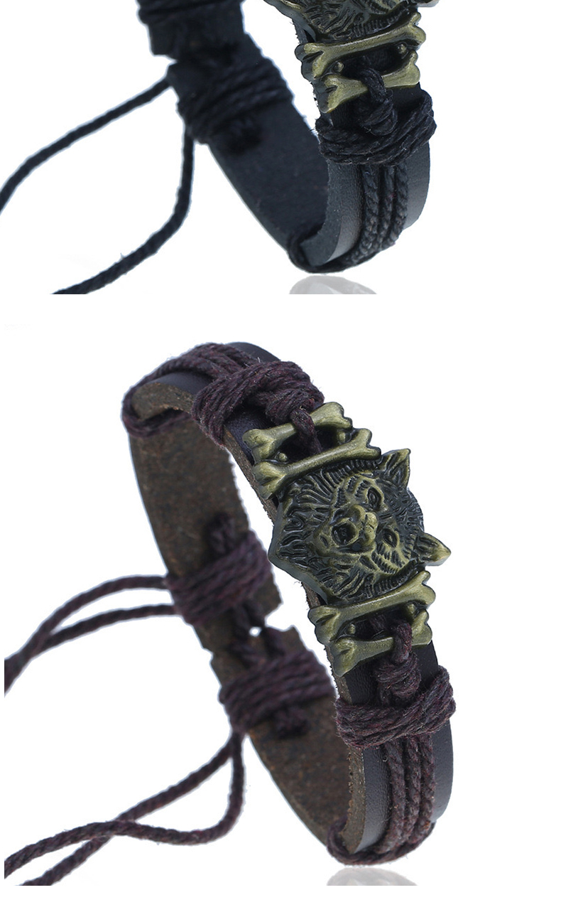 Hip-Hop Simple Style Classic Style Wolf Alloy Leather Braid Alloy Men's Bracelets display picture 4