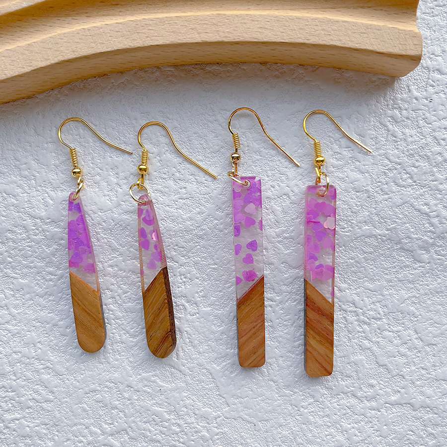 1 Pair Simple Style Streetwear Geometric Hollow Out Alloy Wood Resin Drop Earrings display picture 2