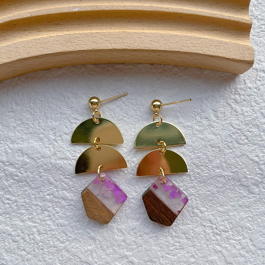 1 Pair Simple Style Streetwear Geometric Hollow Out Alloy Wood Resin Drop Earrings display picture 5