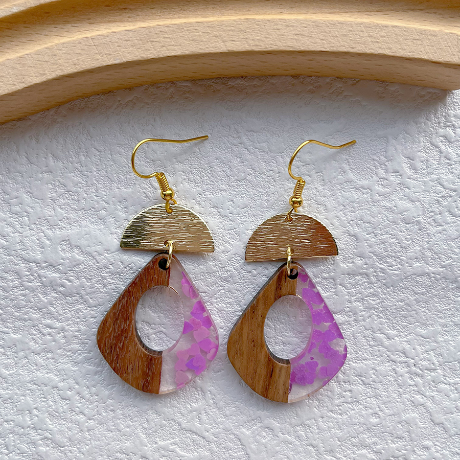 1 Pair Simple Style Streetwear Geometric Hollow Out Alloy Wood Resin Drop Earrings display picture 6