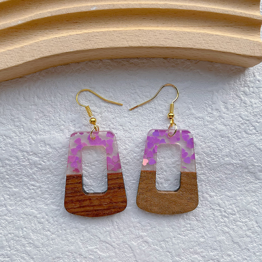 1 Pair Simple Style Streetwear Geometric Hollow Out Alloy Wood Resin Drop Earrings display picture 9