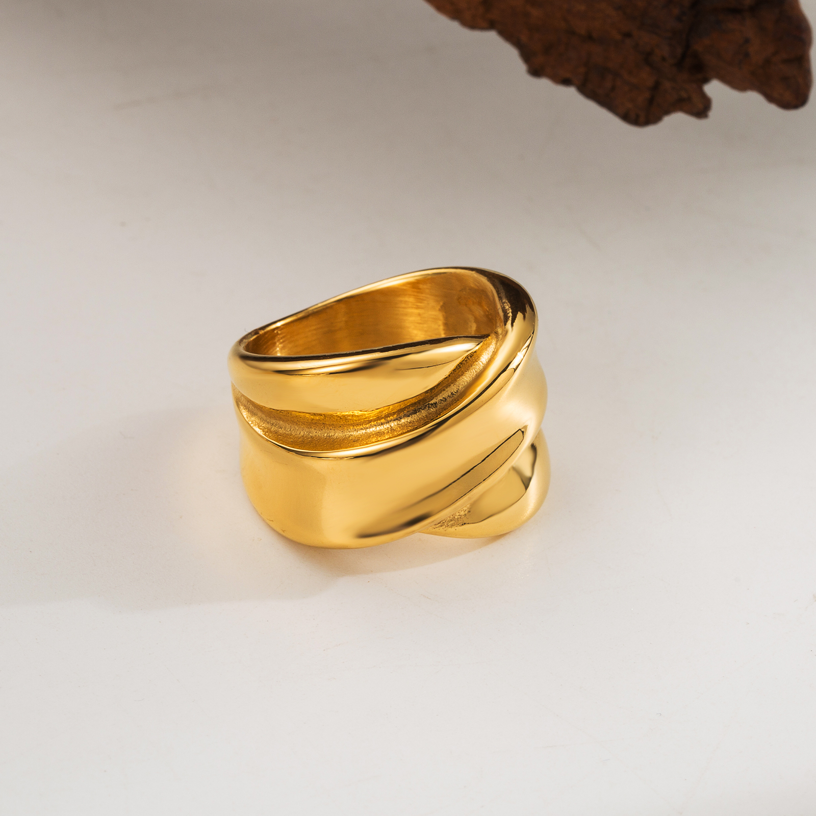 Edelstahl 304 18 Karat Vergoldet Lässig Klassischer Stil Einfarbig Offener Ring display picture 4