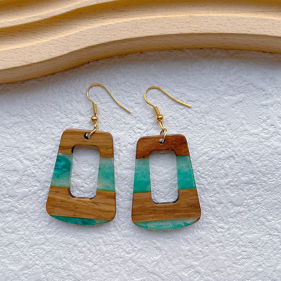 1 Pair Streetwear Simple Style Geometric Hollow Out Alloy Resin Wood Drop Earrings display picture 8