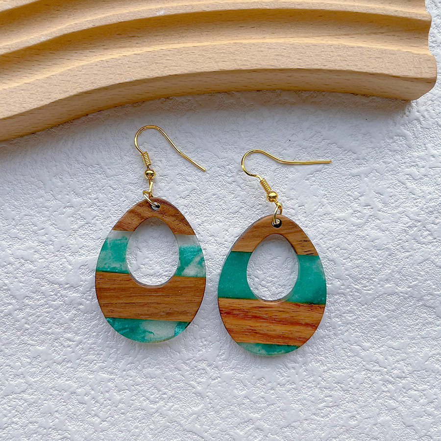1 Pair Streetwear Simple Style Geometric Hollow Out Alloy Resin Wood Drop Earrings display picture 6