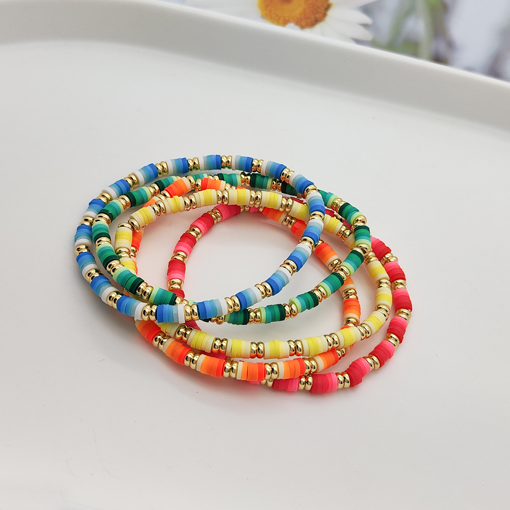 Simple Style Rainbow Soft Clay Copper Beaded Women's Bracelets display picture 7