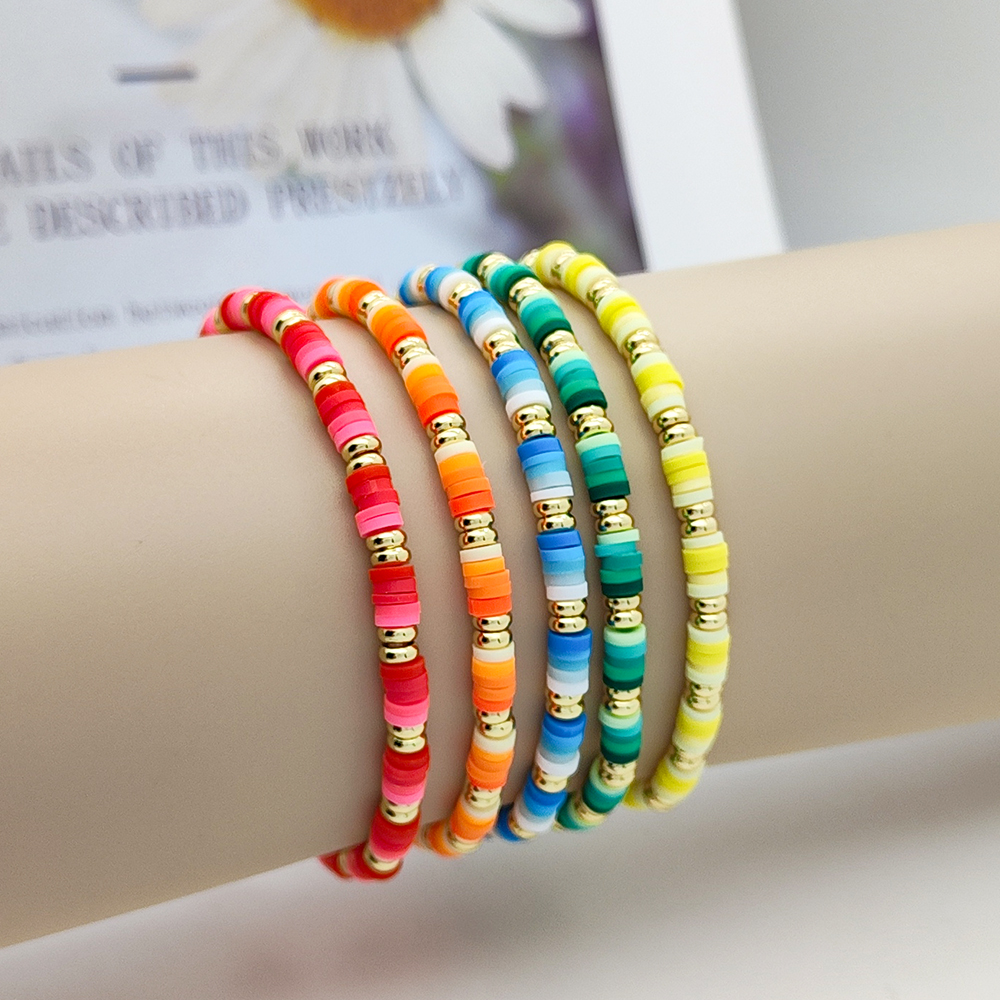 Simple Style Rainbow Soft Clay Copper Beaded Women's Bracelets display picture 8