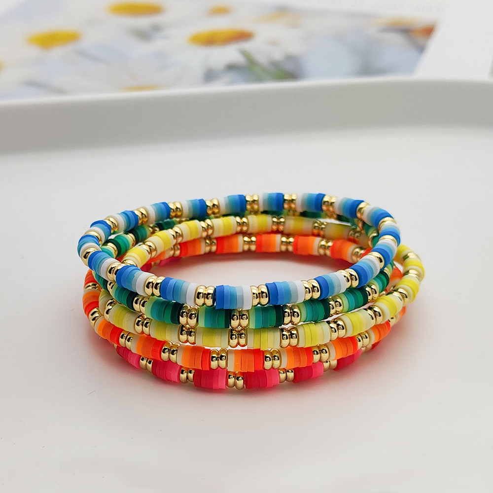 Simple Style Rainbow Soft Clay Copper Beaded Women's Bracelets display picture 9