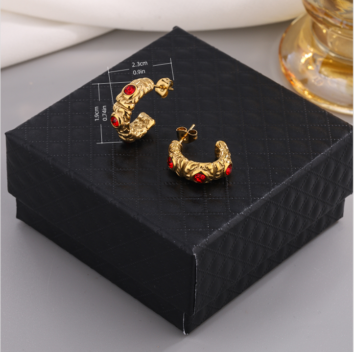 1 Pair Vintage Style C Shape Multicolor Sparkly Plating Inlay 304 Stainless Steel Artificial Gemstones Artificial Pearls 18K Gold Plated Ear Studs display picture 6
