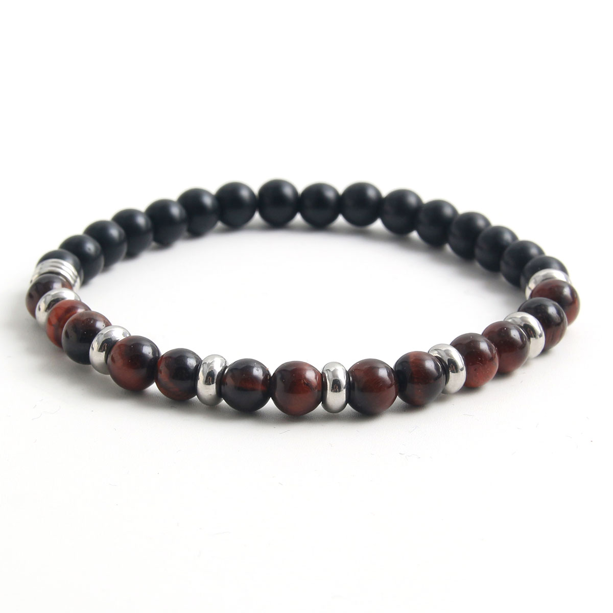 Style Simple Commuer Rond Acier Inoxydable 304 La Pierre Naturelle Oeil De Tigre Perlé Fait Main Hommes Bracelets display picture 2