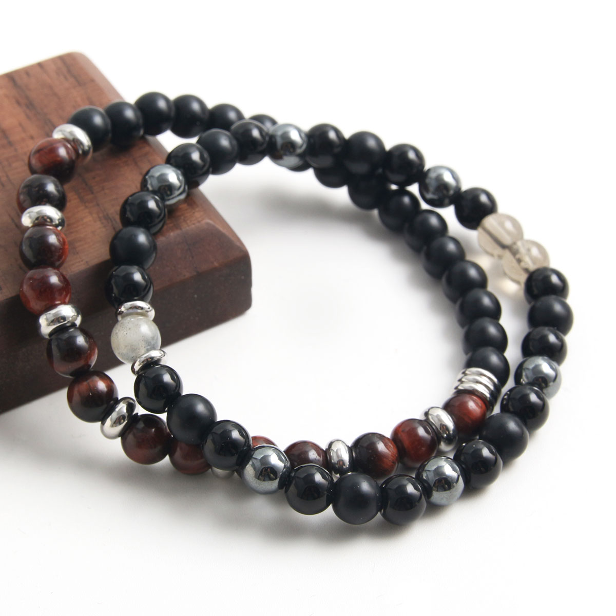 Simple Style Commute Round 304 Stainless Steel Natural Stone Tiger Eye Beaded Handmade Men's Bracelets display picture 6