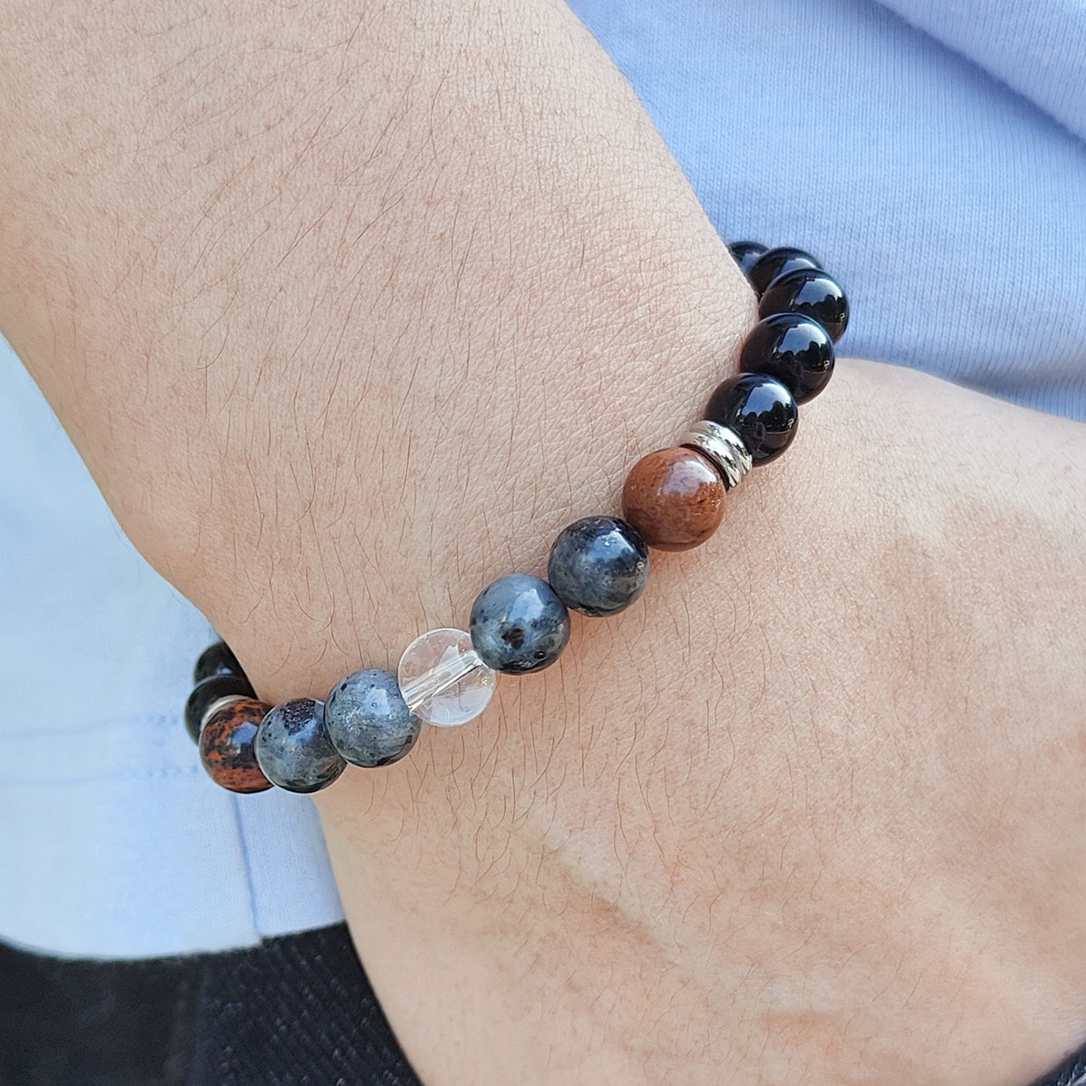 Classic Style Commute Round 304 Stainless Steel Natural Stone Beaded Handmade Men's Bracelets display picture 6