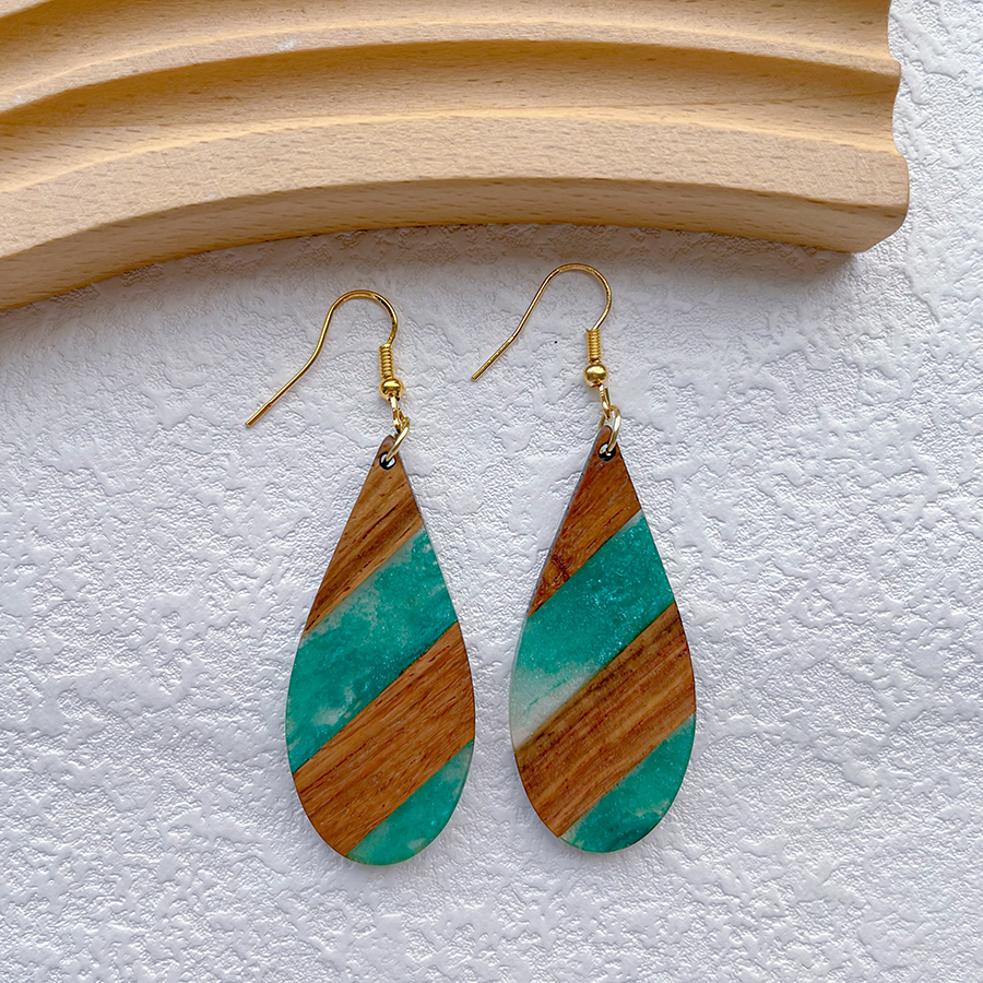 1 Pair Streetwear Simple Style Geometric Hollow Out Alloy Resin Wood Drop Earrings display picture 5