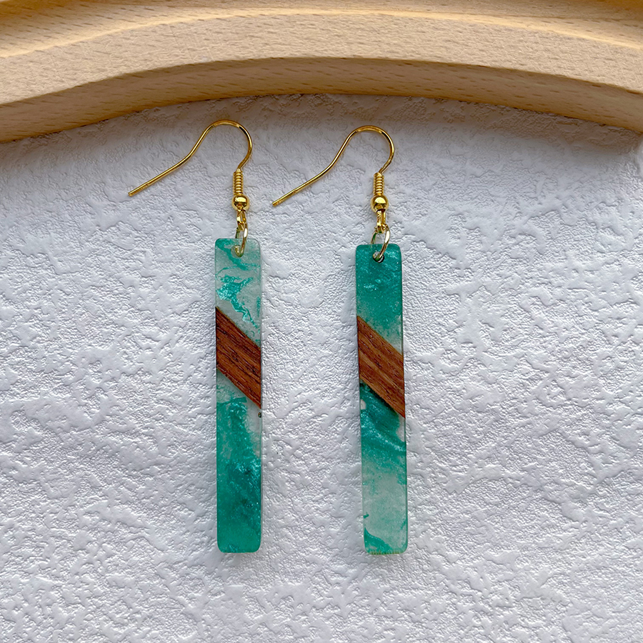 1 Pair Streetwear Simple Style Geometric Hollow Out Alloy Resin Wood Drop Earrings display picture 7