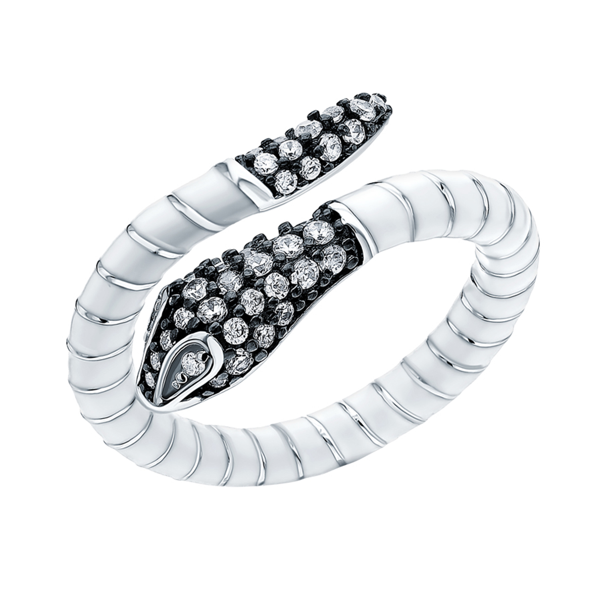 Sterling Silver White Gold Plated Rock Novelty Punk Enamel Inlay Snake Zircon Rings display picture 2