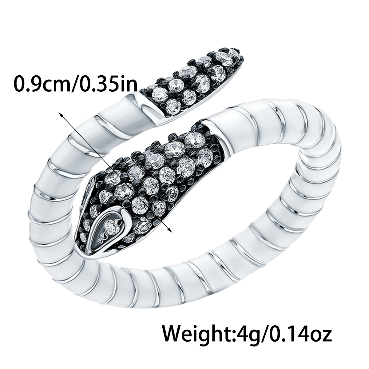 Sterling Silver White Gold Plated Rock Novelty Punk Enamel Inlay Snake Zircon Rings display picture 1