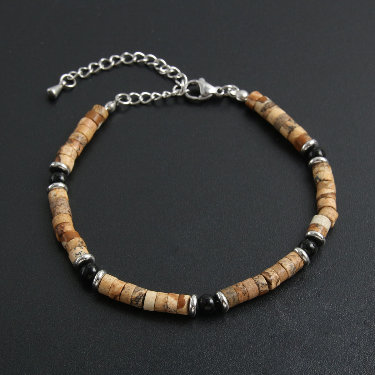 304 Stainless Steel Natural Stone Bohemian Beach Beaded Handmade Round Bracelets display picture 1
