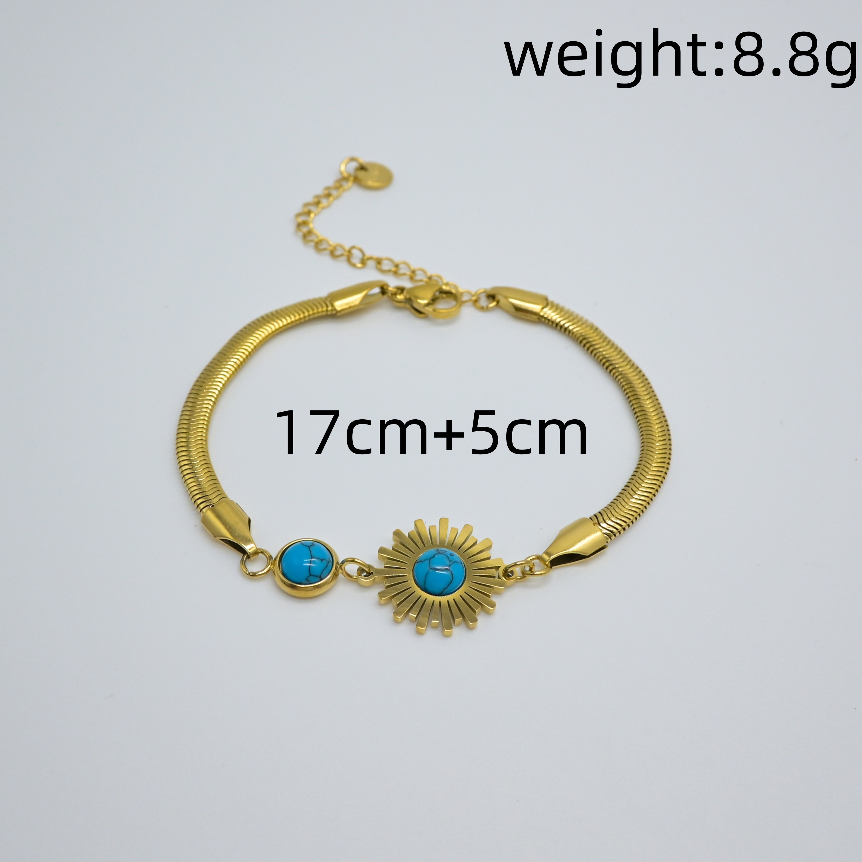 Titanium Steel Gold Plated Handmade Simple Style Enamel Plating Inlay Cross Four Leaf Clover Flower Turquoise Bracelets display picture 5