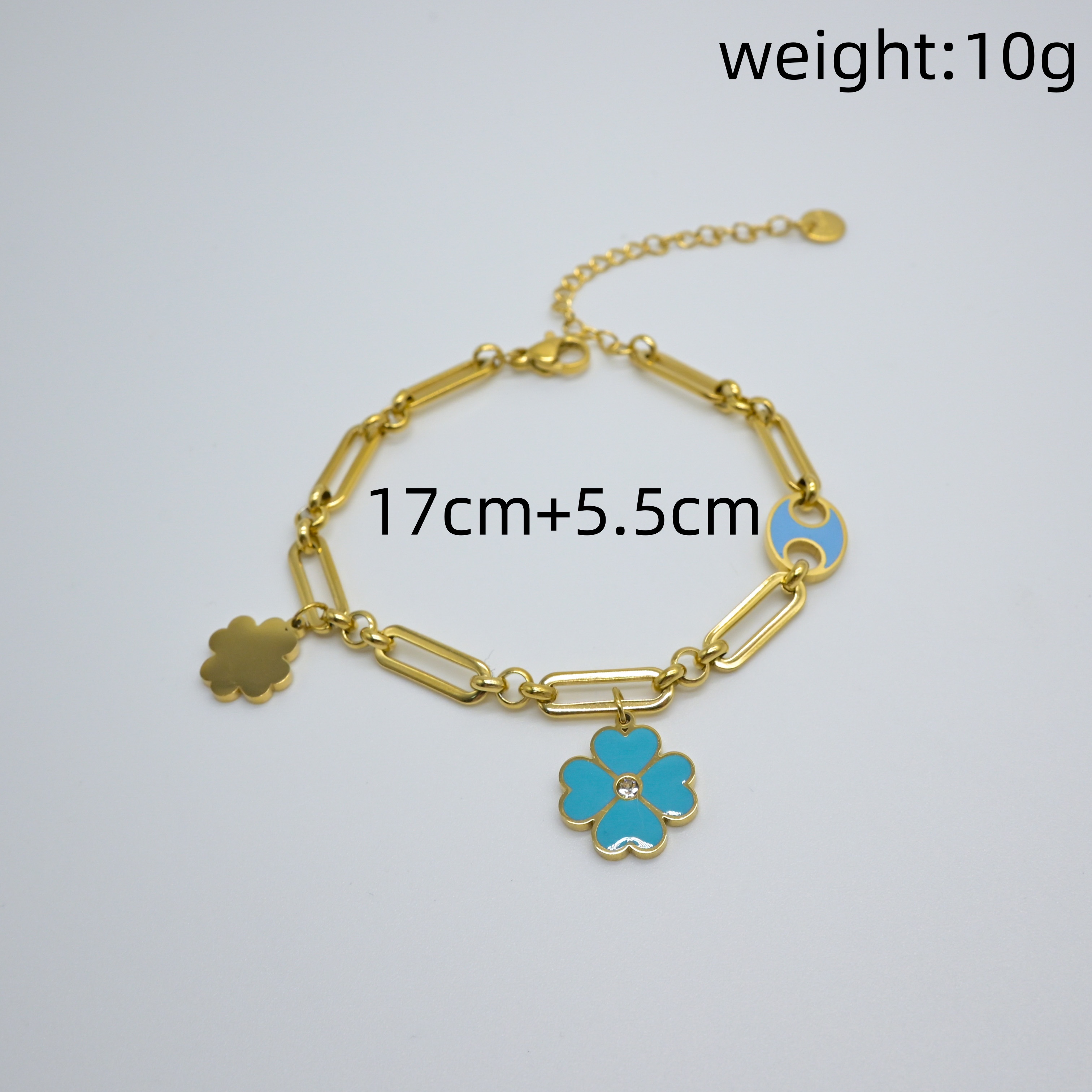 Titanium Steel Gold Plated Handmade Simple Style Enamel Plating Inlay Cross Four Leaf Clover Flower Turquoise Bracelets display picture 6