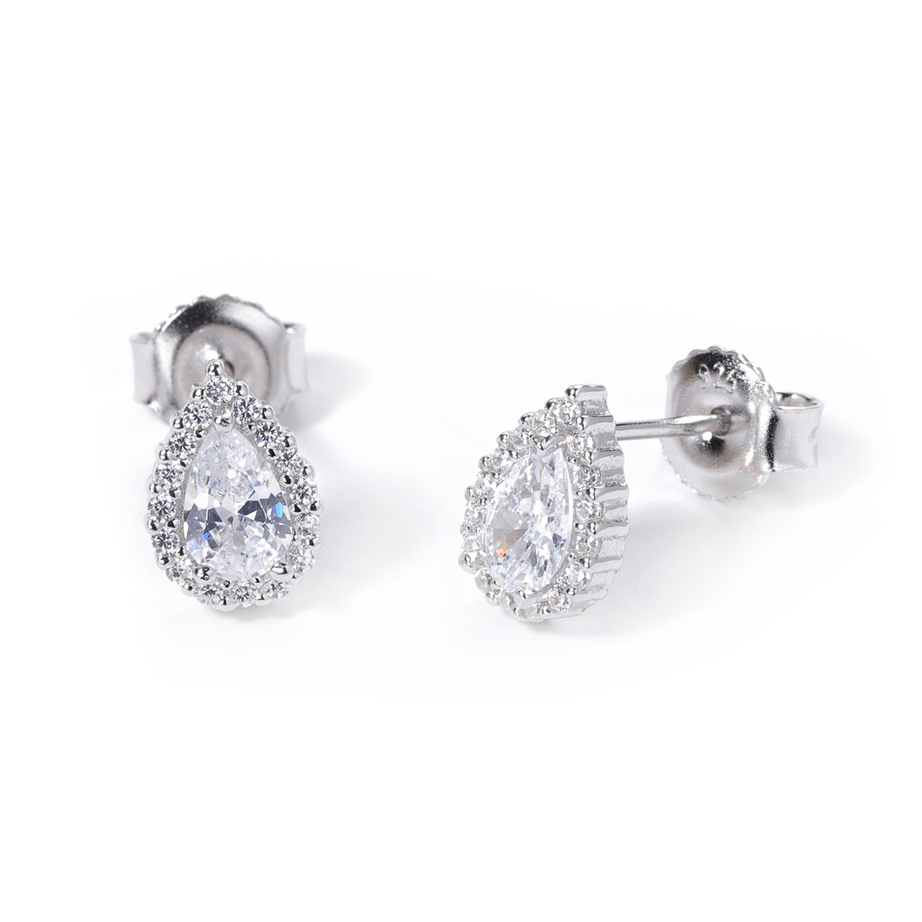 1 Piece Luxurious Romantic Sector Oval Plating Inlay Sterling Silver Zircon White Gold Plated Ear Studs display picture 2