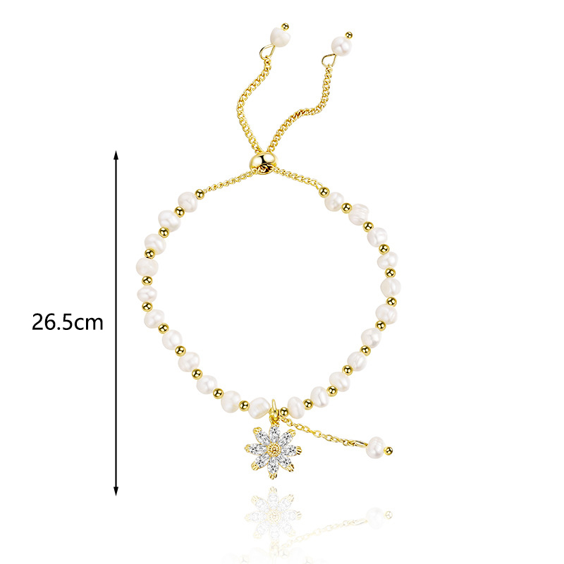 De Gros Élégant Luxueux Fleur Le Cuivre Placage Incruster Plaqué Or 14K Perle D'eau Douce Zircon Bracelets display picture 2