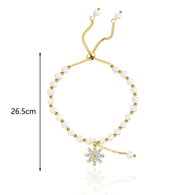 Wholesale Elegant Luxurious Flower Copper Plating Inlay 14K Gold Plated Freshwater Pearl Zircon Bracelets display picture 2