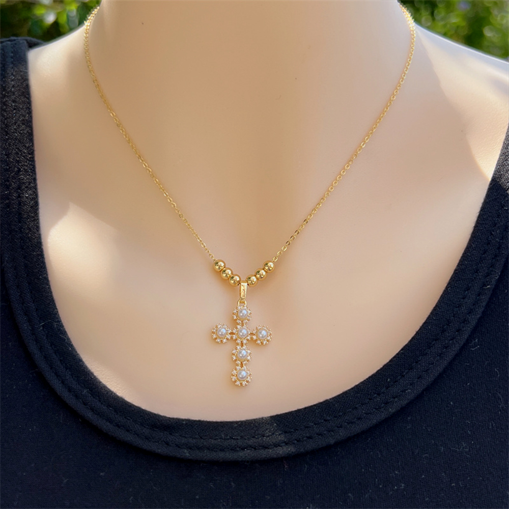 Plastic Copper 18K Gold Plated Elegant Sweet Plating Inlay Cross Zircon Pendant Necklace display picture 4