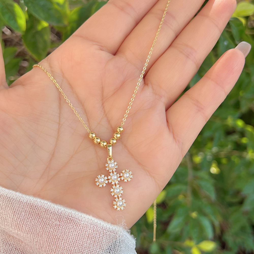 Plastic Copper 18K Gold Plated Elegant Sweet Plating Inlay Cross Zircon Pendant Necklace display picture 3