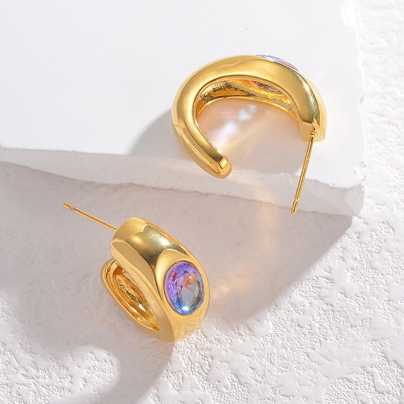 1 Pair Elegant Vintage Style Color Block Plating Inlay 304 Stainless Steel Gradient Zircon 18K Gold Plated Ear Studs display picture 2
