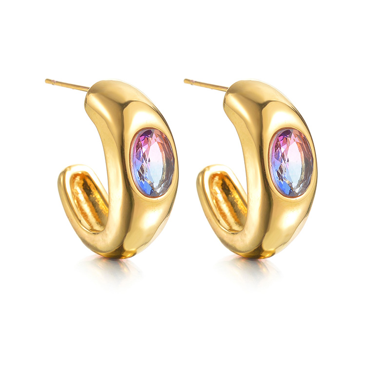 1 Pair Elegant Vintage Style Color Block Plating Inlay 304 Stainless Steel Gradient Zircon 18K Gold Plated Ear Studs display picture 4