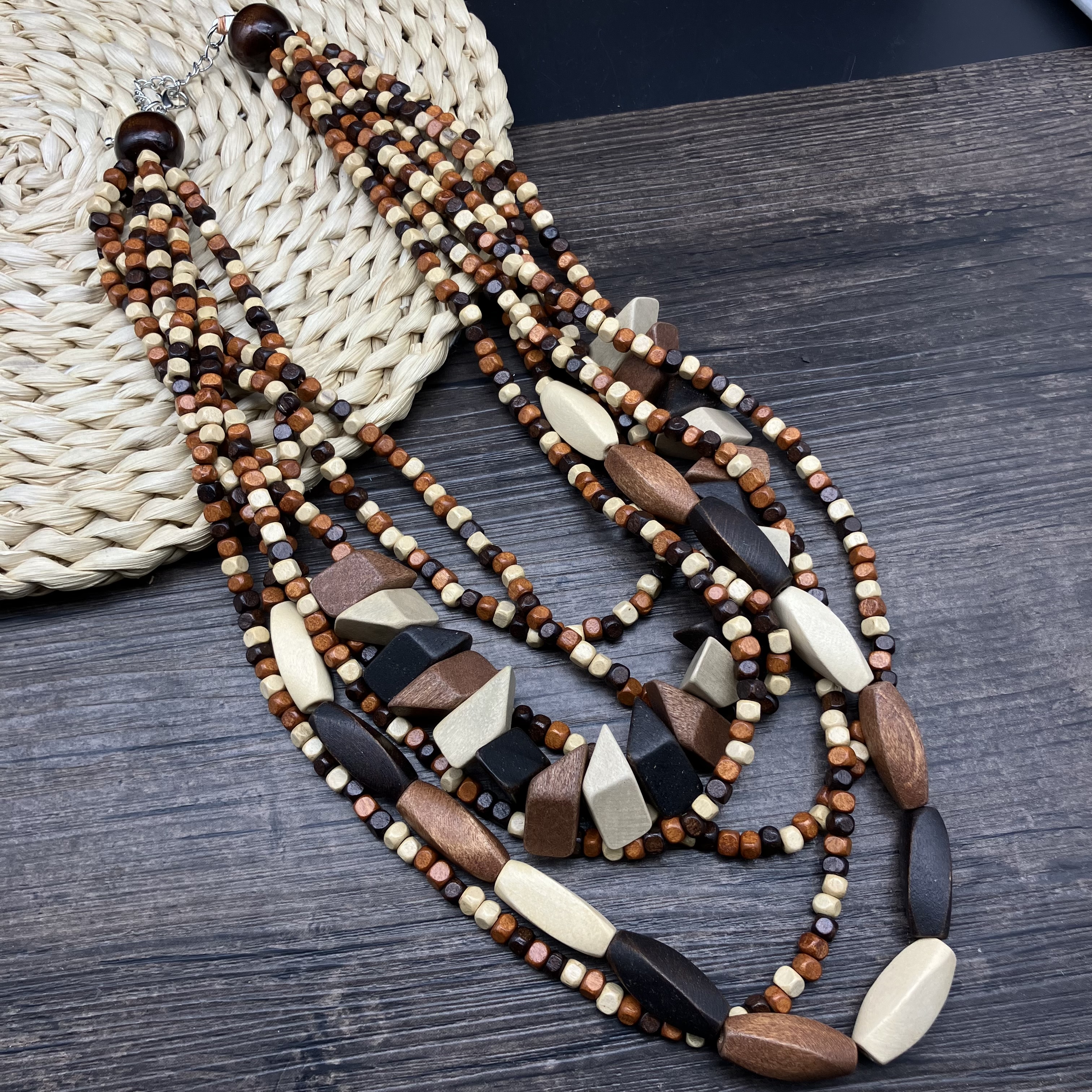 Wholesale Jewelry Vacation Ethnic Style Pastoral Geometric Wood Beaded Layered Layered Necklaces display picture 3