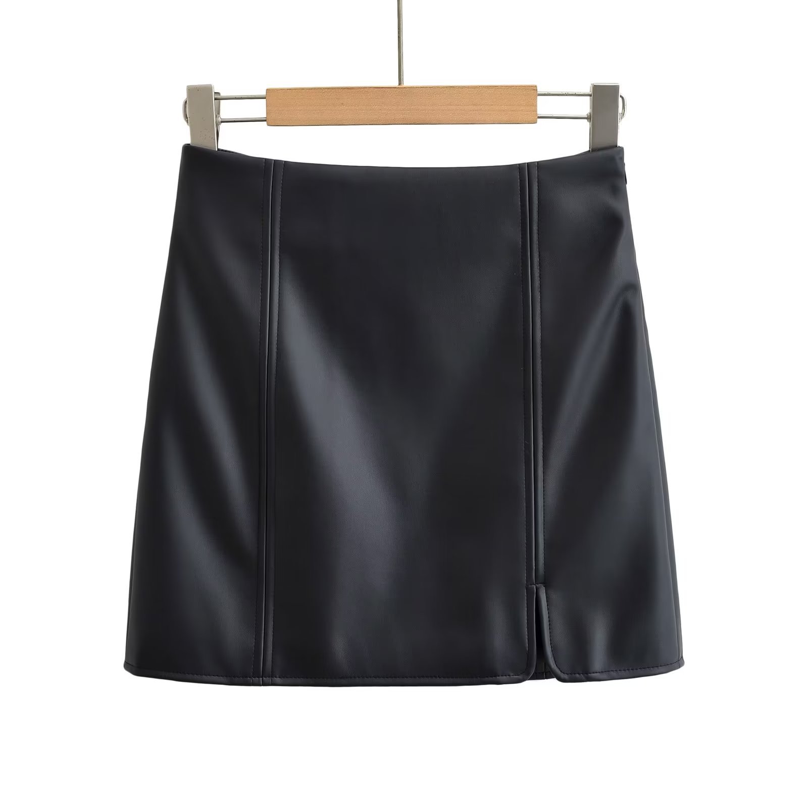 Spring Autumn Streetwear Solid Color Pu Above Knee Skirts display picture 1