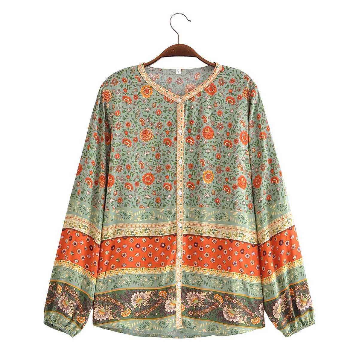 Women's Blouse Long Sleeve Blouses Printing Button Vacation Ditsy Floral display picture 12