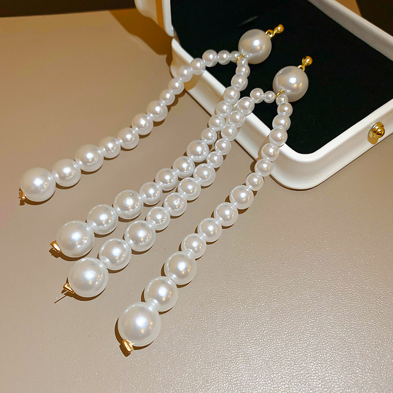 1 Par Casual Elegante Perla Embutido Perla De Imitación Plata Esterlina Perla Pendientes De Gota display picture 1