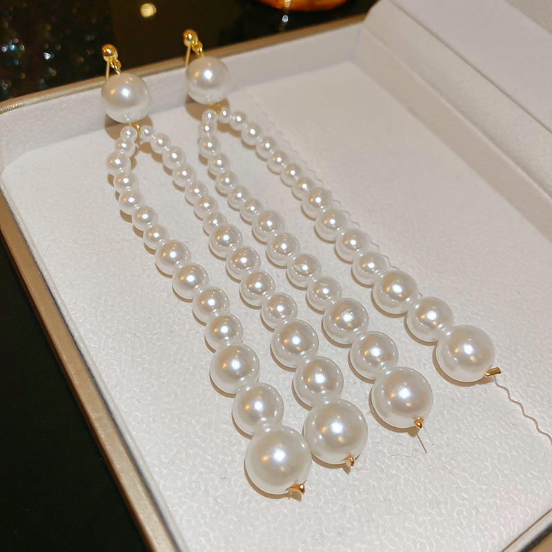 1 Par Casual Elegante Perla Embutido Perla De Imitación Plata Esterlina Perla Pendientes De Gota display picture 4