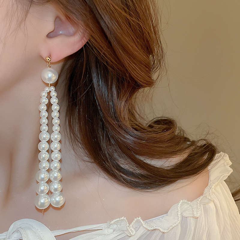 1 Pair Casual Elegant Pearl Inlay Imitation Pearl Sterling Silver Pearl Drop Earrings display picture 3