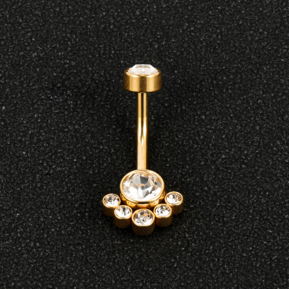 1 Piece Belly Rings Simple Style Solid Color 302 Stainless Steel 316 Stainless Steel  Polishing Plating Inlay Diamond 18K Gold Plated Belly Rings display picture 9