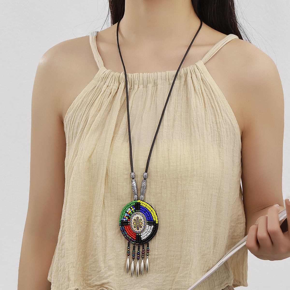 Wholesale Jewelry Retro Bohemian Color Block Leather Sweater Chain display picture 18