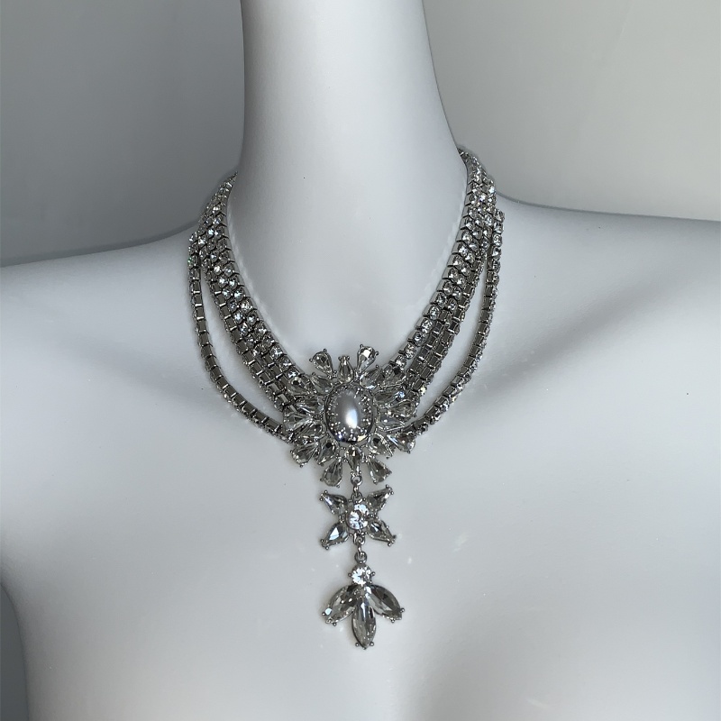 Cobre Plateado Glamour Retro Lujoso Embutido Flor Perlas Artificiales Diamantes De Imitación Collares En Capas display picture 9
