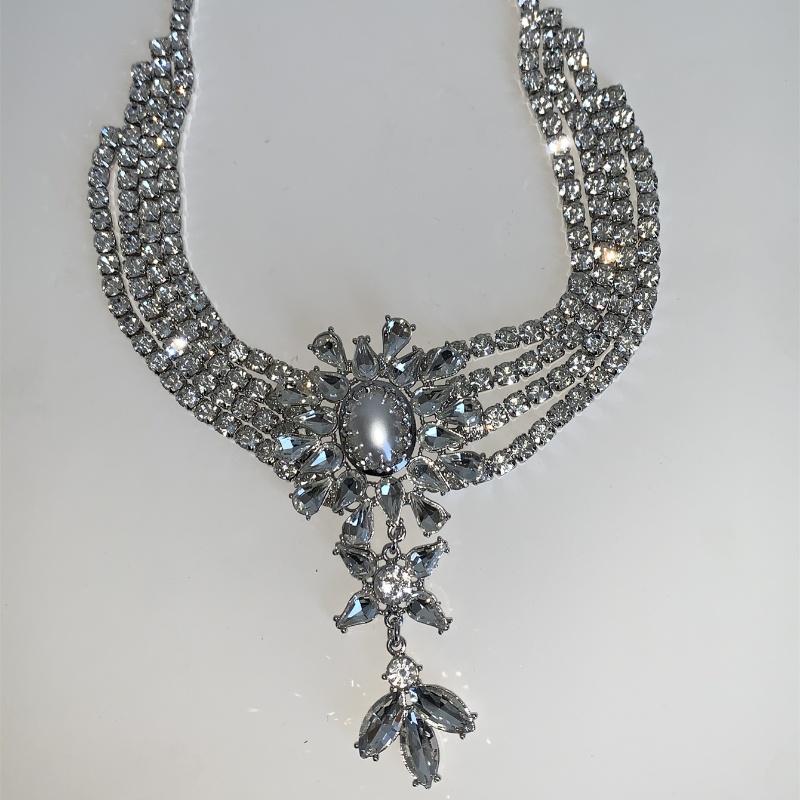 Cobre Plateado Glamour Retro Lujoso Embutido Flor Perlas Artificiales Diamantes De Imitación Collares En Capas display picture 14