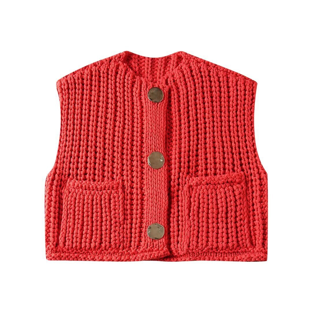 Women's Sleeveless Sweaters & Cardigans Pocket Rib-Knit Streetwear Solid Color display picture 2