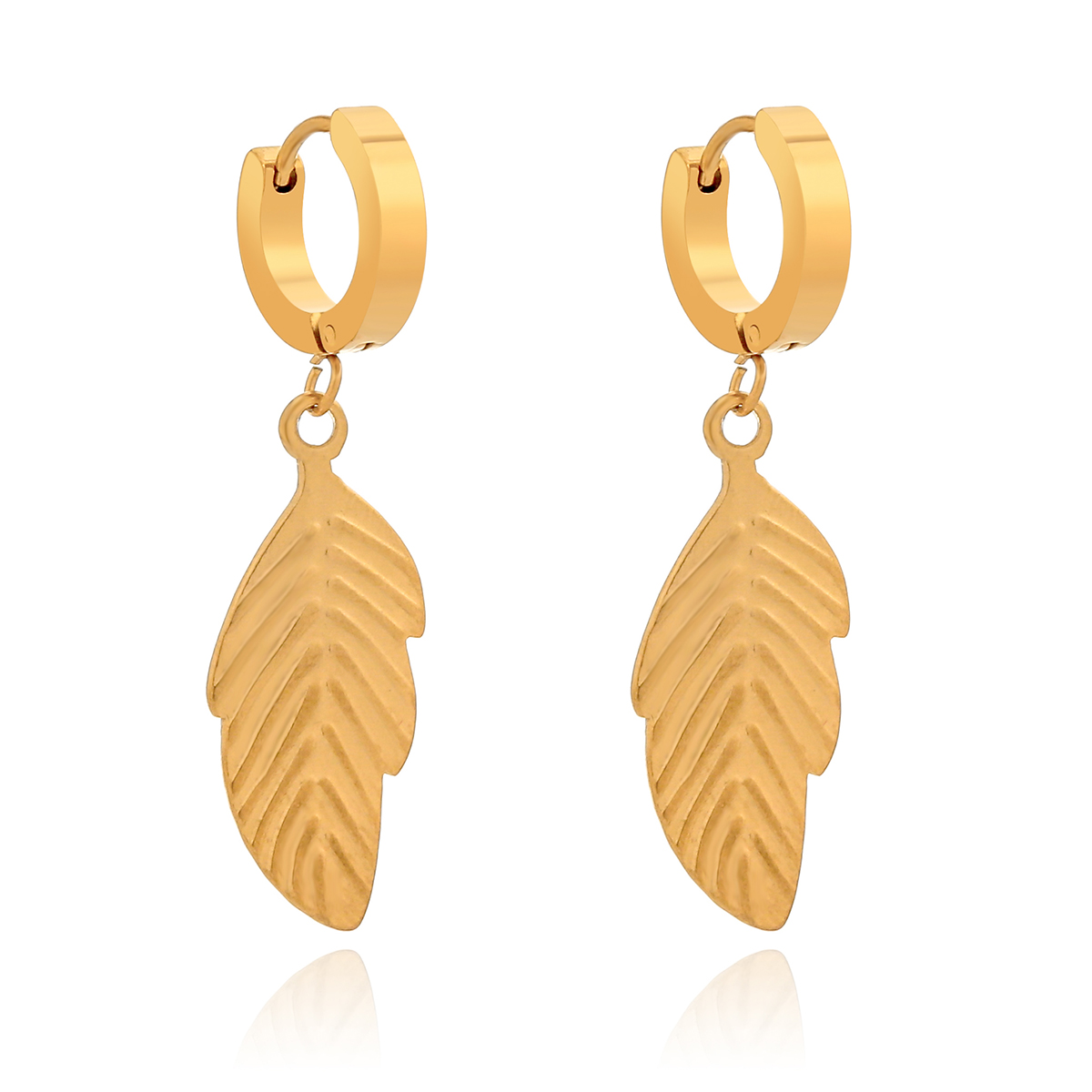 1 Pair Simple Style Commute Leaf Leaves Plating 304 Stainless Steel 18K Gold Plated Drop Earrings display picture 2