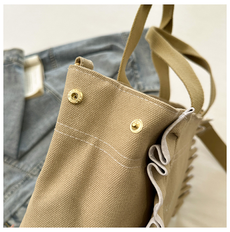 Women's Canvas Solid Color Classic Style Sewing Thread Zipper Shoulder Bag display picture 6