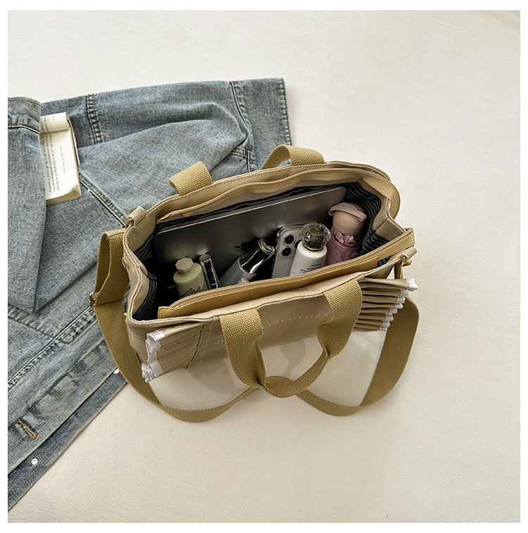 Women's Canvas Solid Color Classic Style Sewing Thread Zipper Shoulder Bag display picture 4